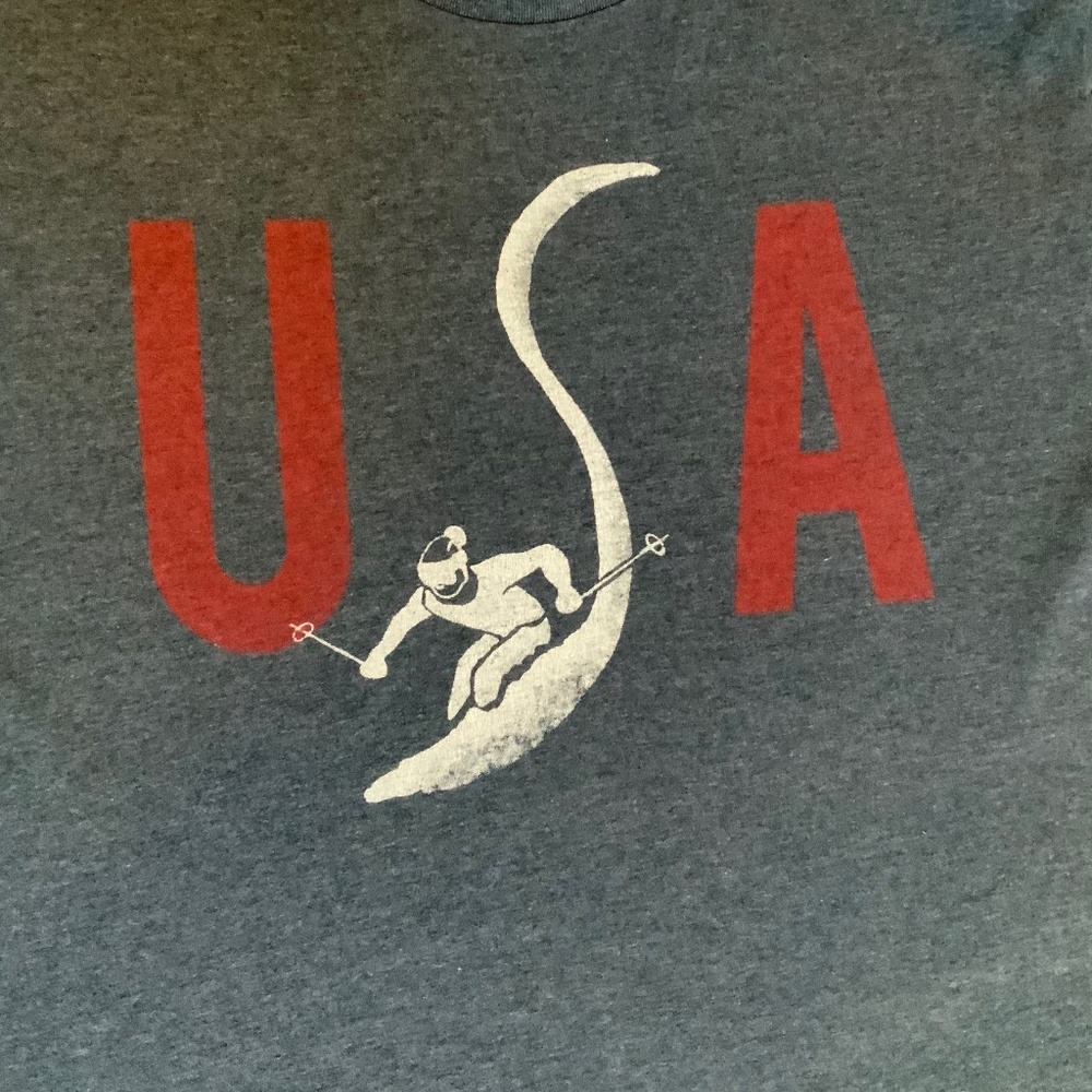 Old Navy Blue USA XL Ski Short Sleeve T Olympics Alpine Pickleball Sporty Gym